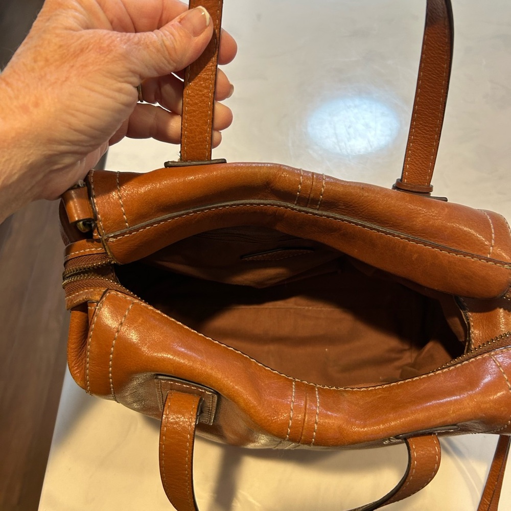 Fossil Emma Tan Leather Satchel Vintage No Crossbody Strap, EUC, Caramel Color - Picture 9 of 10